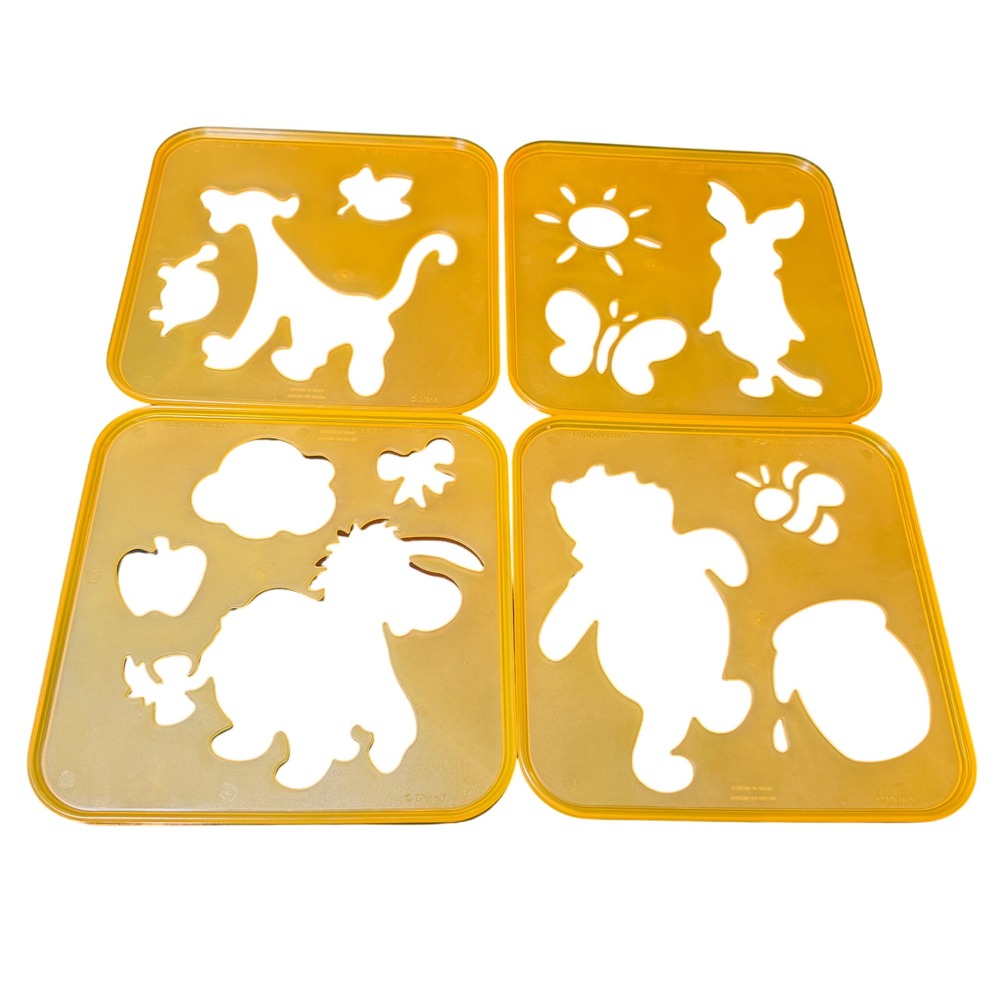 Vintage Tupperware Disney Winnie the Pooh Stencil Set 4 Pc 1998 Tuppertoys